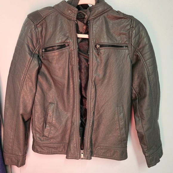 Urban Republic Boys Gray Leather Bomber Jacket - Picture 1 of 5